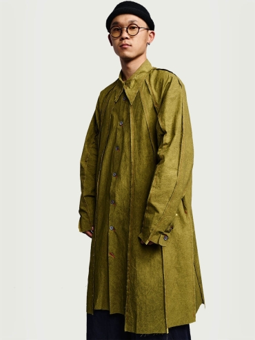 Khaki Aged Irregular Spliced Long Shirt