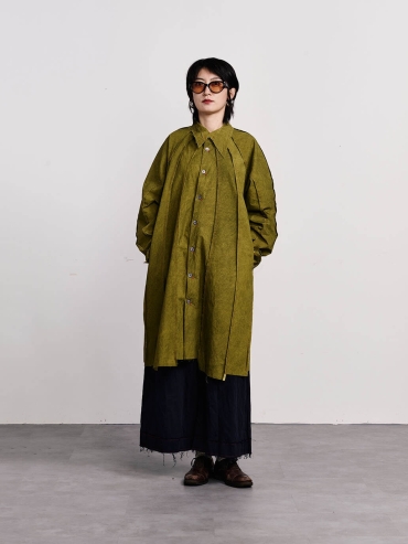Khaki Aged Irregular Spliced Long Shirt