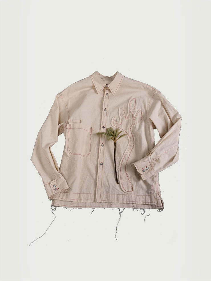 Beige floral lace-trimmed shirt