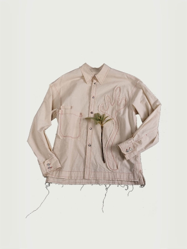 Beige floral lace-trimmed shirt