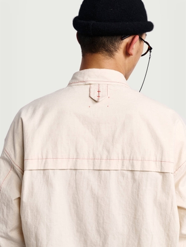 Beige floral lace-trimmed shirt