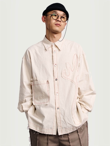 Beige floral lace-trimmed shirt