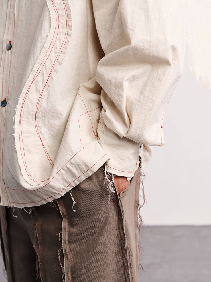 Beige floral lace-trimmed shirt