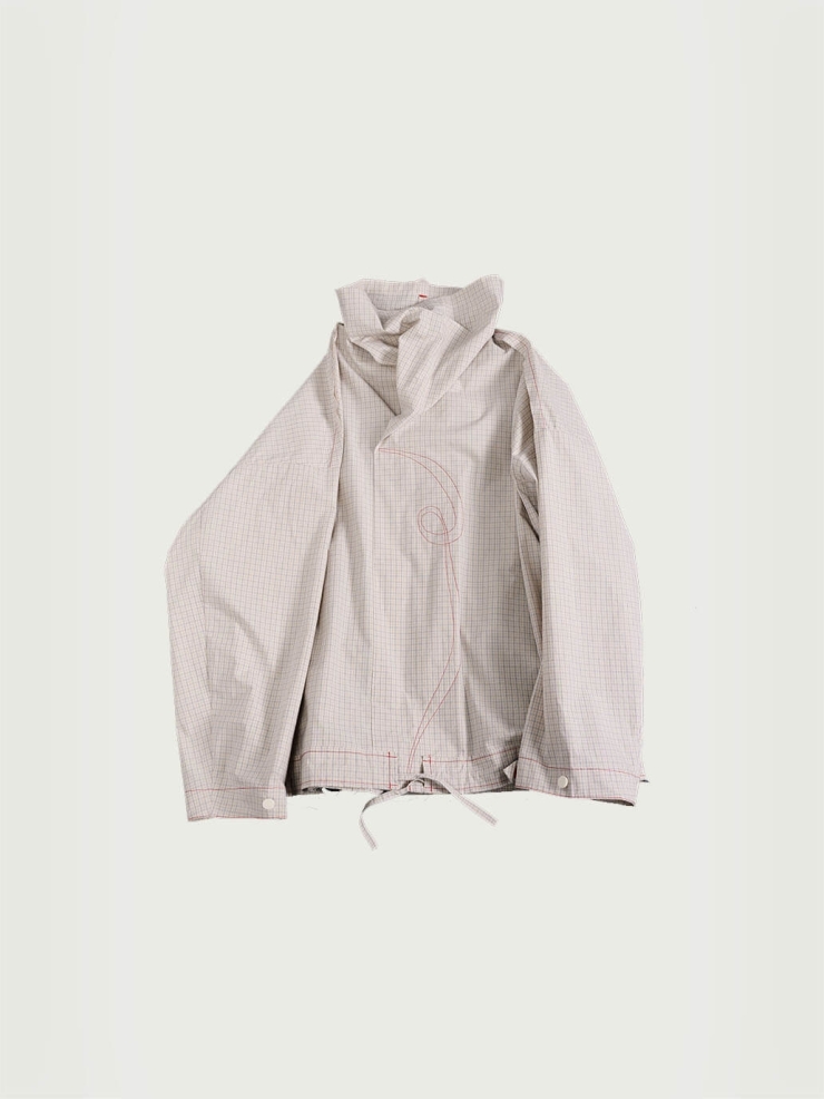 Beige Checkered Collar Pullover Shirt