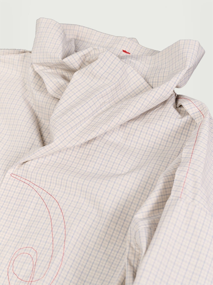 Beige Checkered Collar Pullover Shirt