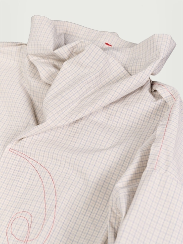 Beige Checkered Collar Pullover Shirt