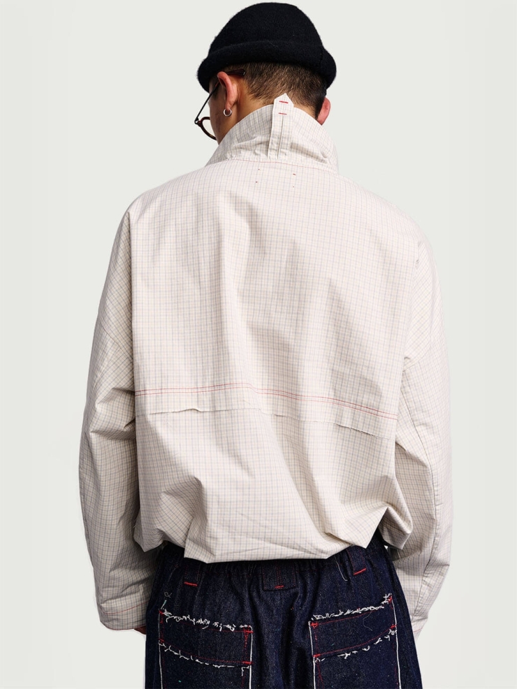 Beige Checkered Collar Pullover Shirt