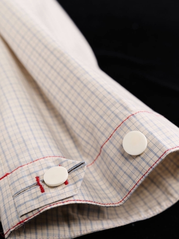 Beige Checkered Collar Pullover Shirt