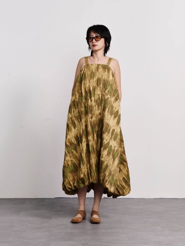 Yellow impressionist floral bud dress