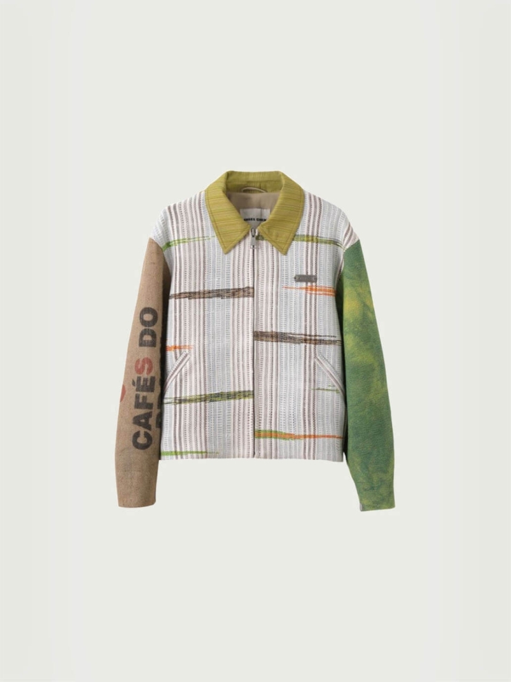 Green hand woven fabric patched jacket