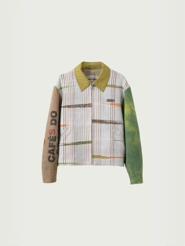 Green hand woven fabric patched jacket