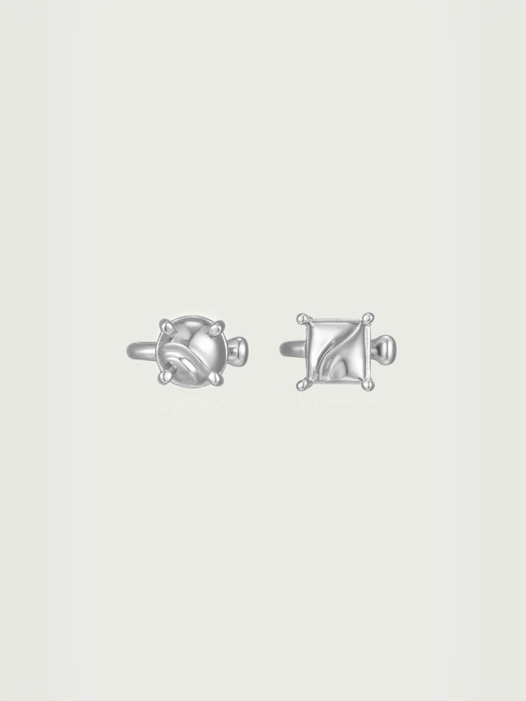 Silver Intonation Square and Round Earrings - Pair