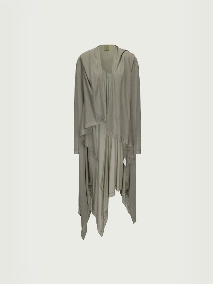 Silver Grey Draped Hooded Knit Cardigan