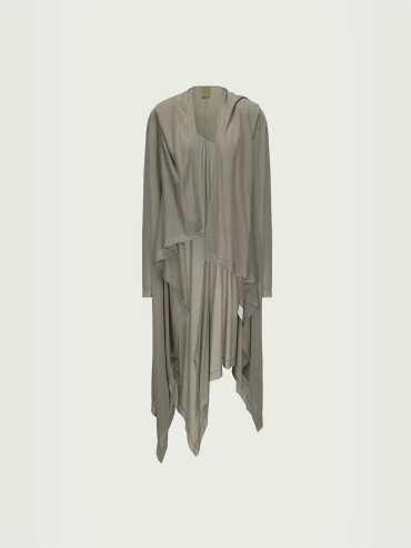 Silver Grey Draped Hooded Knit Cardigan