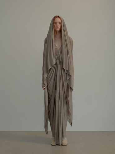 Silver Grey Draped Hooded Knit Cardigan