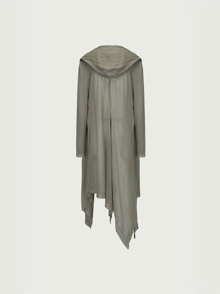 Silver Grey Draped Hooded Knit Cardigan