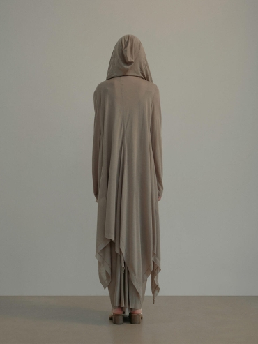 Silver Grey Draped Hooded Knit Cardigan