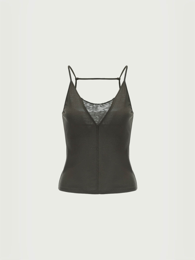 Charcoal Grey Lace Strap Top