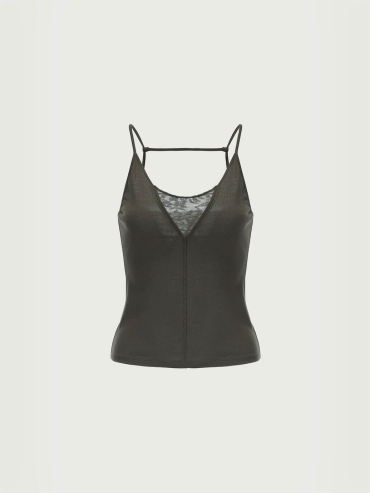 Charcoal Grey Lace Strap Top