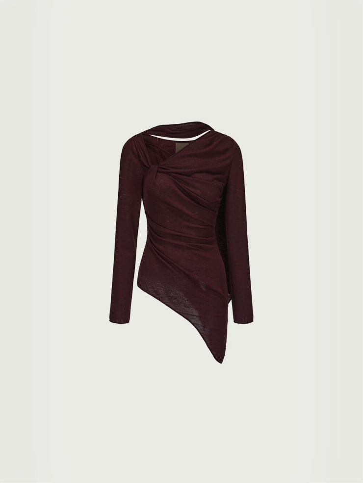 Berry Asymmetrical  Knit Top