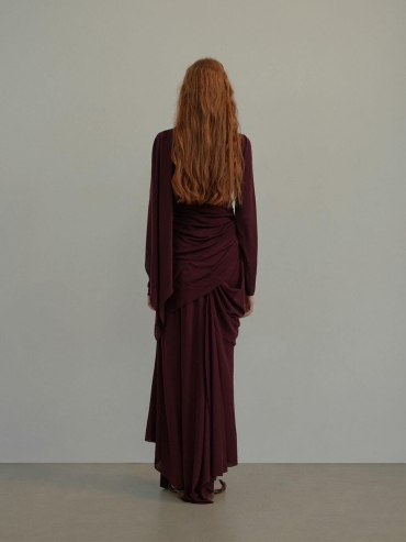 Berry layered long knit skirt