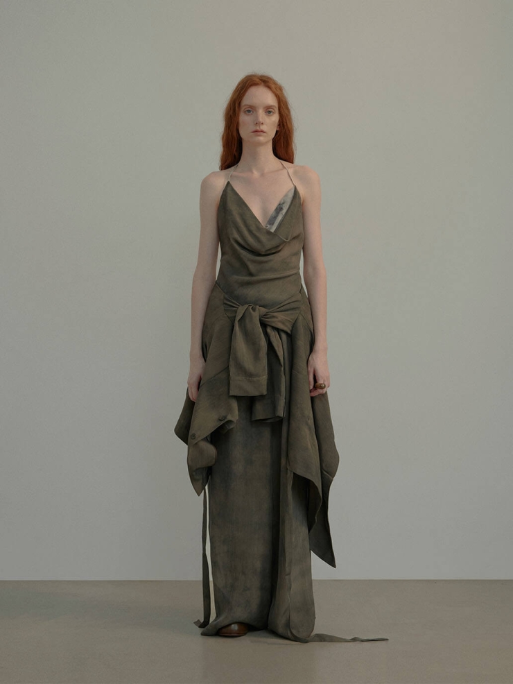 Moss Green Slanted Fly High-Waisted Pants