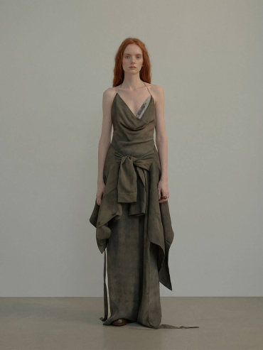 Moss Green Slanted Fly High-Waisted Pants