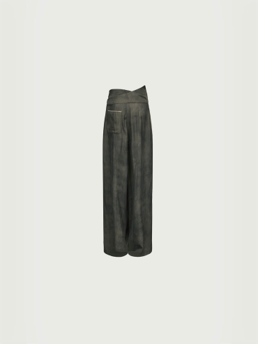 Moss Green Slanted Fly High-Waisted Pants