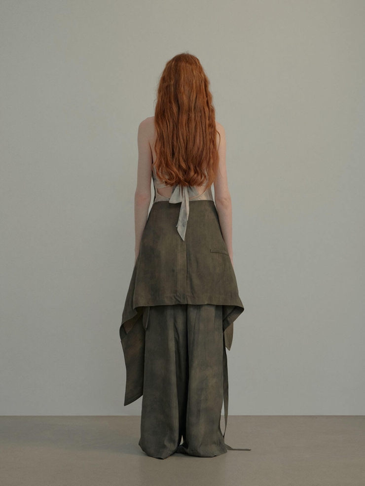 Moss Green Slanted Fly High-Waisted Pants