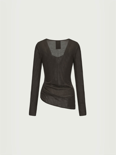 Dark Burgundy Knit Lace Draped Neck Top