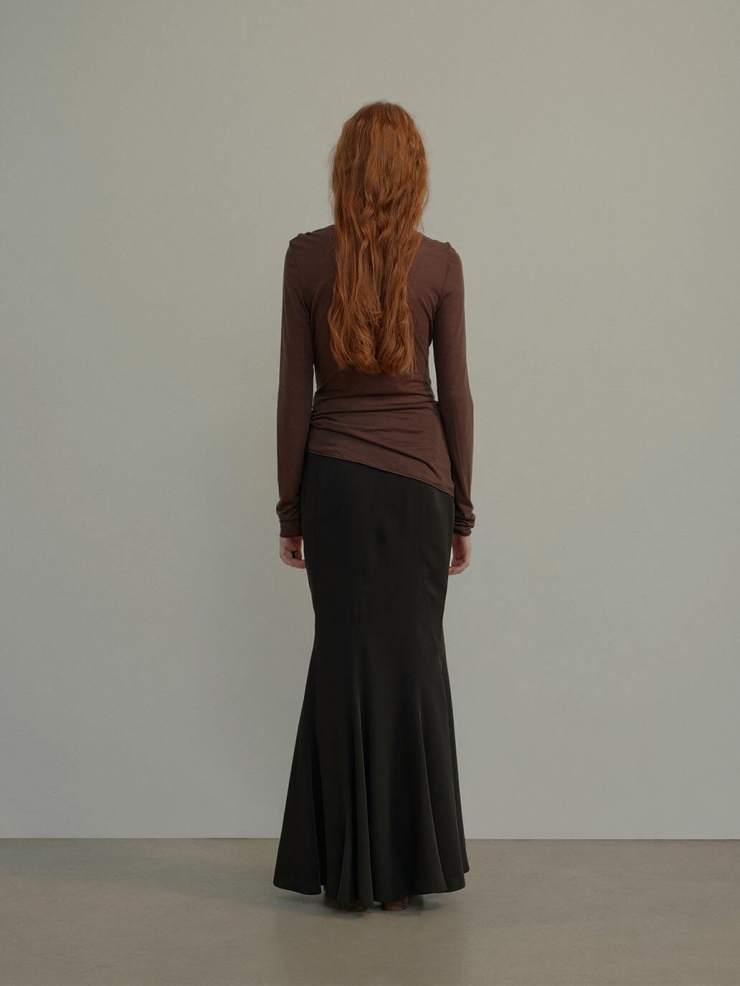 Dark Burgundy Knit Lace Draped Neck Top