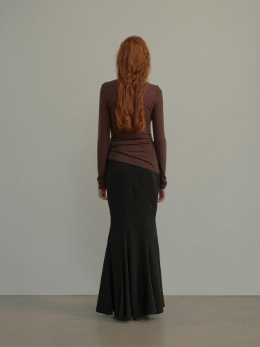 Dark Burgundy Knit Lace Draped Neck Top