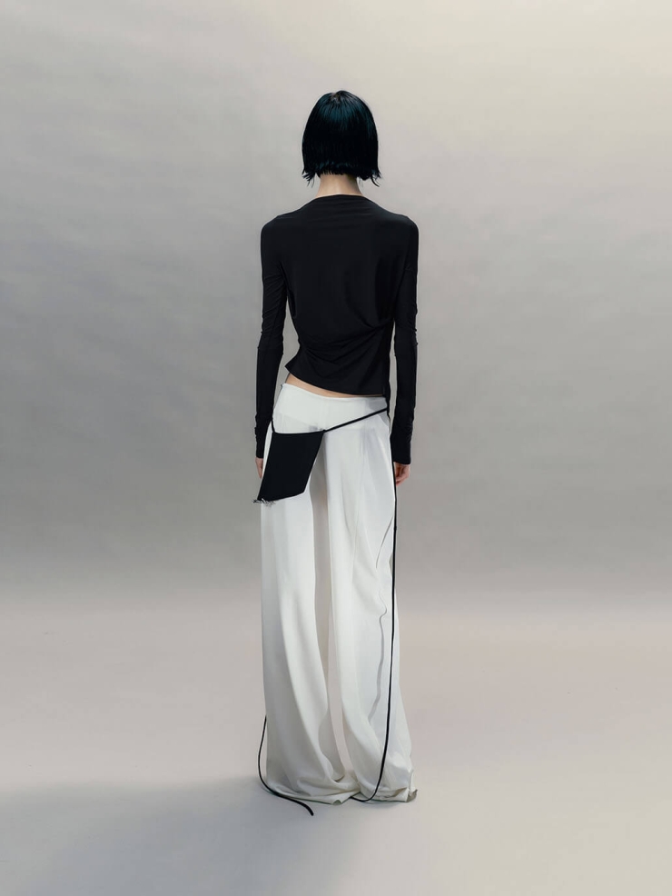 Ink Black Pendant-Adorned Ruched Top