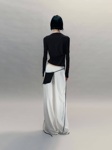 Ink Black Pendant-Adorned Ruched Top
