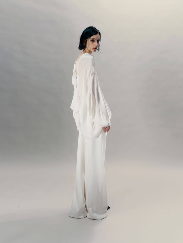 Icy White Pendant-Adorned Silk Shirt