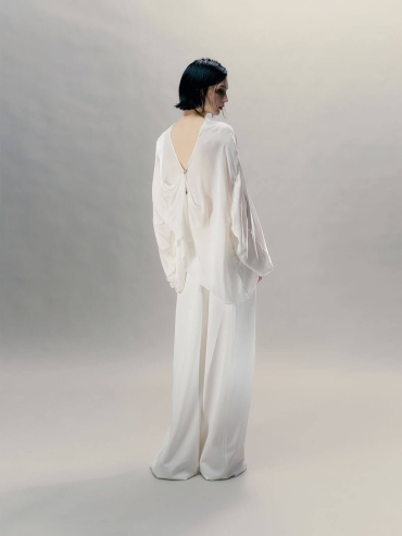 Icy White Pendant-Adorned Silk Shirt