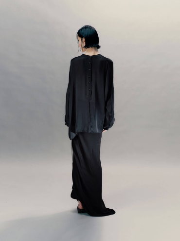 Ink Black Pendant-Adorned Silk Shirt