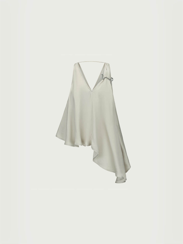 Ash Gray Pendant-Adorned Flared Hem Top