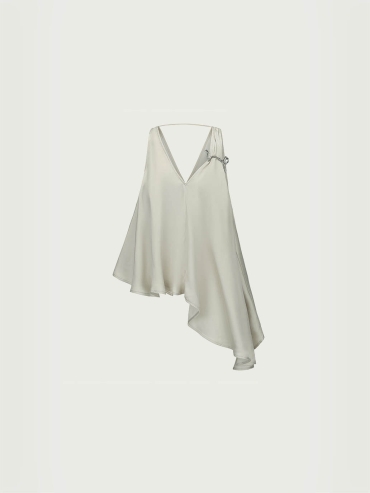 Ash Gray Pendant-Adorned Flared Hem Top