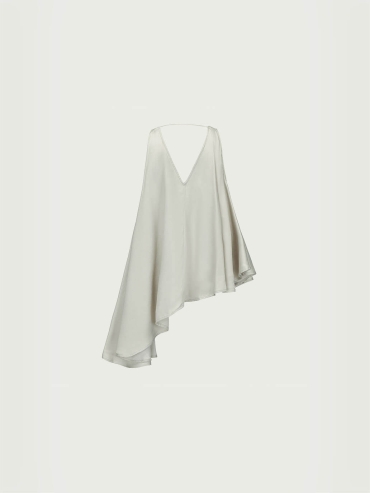 Ash Gray Pendant-Adorned Flared Hem Top