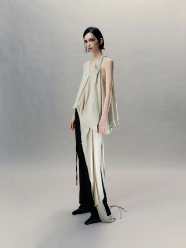 Ash Gray Pendant-Adorned Flared Hem Top