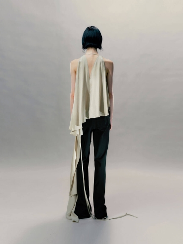 Ash Gray Pendant-Adorned Flared Hem Top