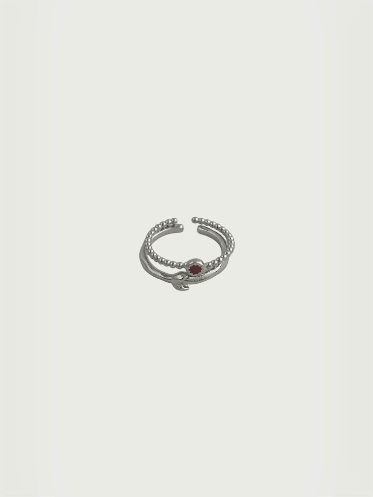 Silver Red Syzygy Ring Set