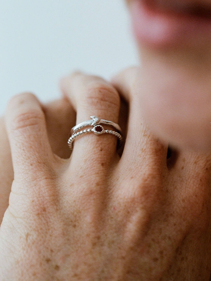 Silver Red Syzygy Ring Set