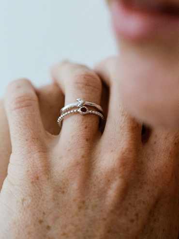 Silver Red Syzygy Ring Set