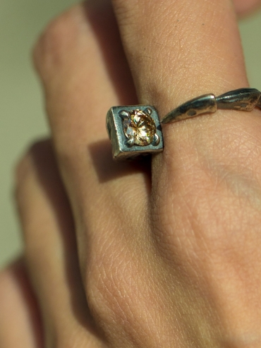 Beast coffee zircon silver ring