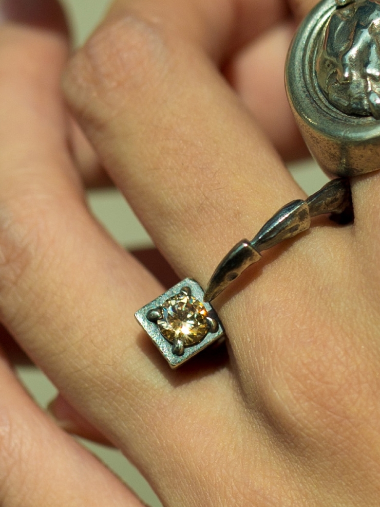 Beast coffee zircon silver ring