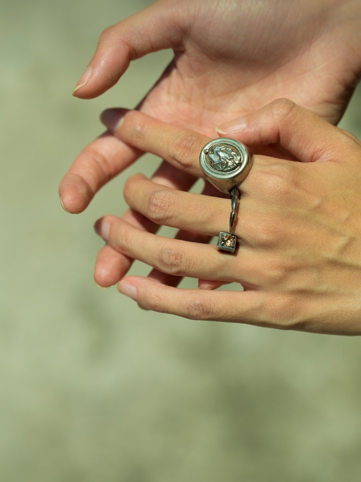 Beast coffee zircon silver ring