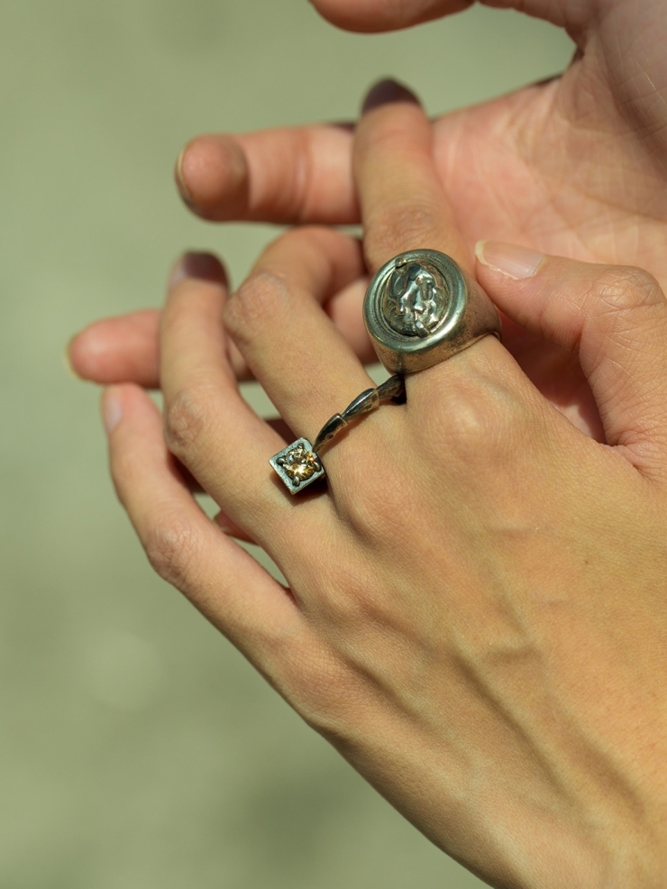 Beast coffee zircon silver ring