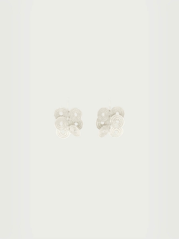 Silver Linked Beads and Cloud Pattern Short Earrings